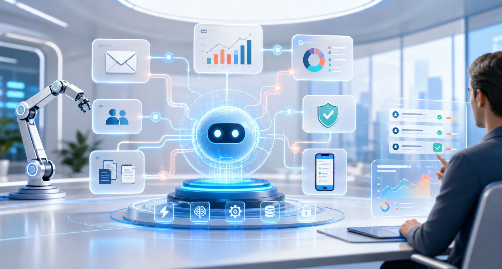 AI agents coordinating email CRM documents reporting approvals and app workflows